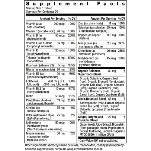 Rainbow Light Multivitamin for Men, Vitamin C, D & Zinc, Probiotics, Men's One Multivitamin Provides High Potency Immune Support, Non-GMO, Vegetarian, 30 Tablets