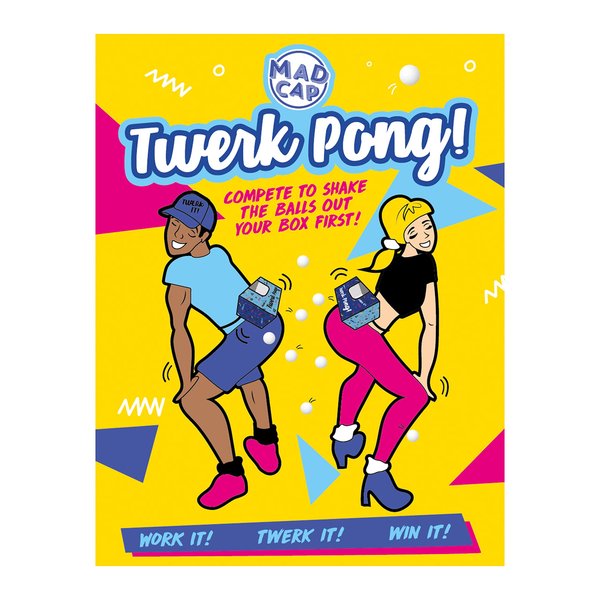 Fizz Creations Twerk Pong Novelty Game. The Original Twerk Family Party Game. Includes 10 Balls, Ribbon & Cardboard Boxes. Twerk to Shake The Ping Pong Balls Out!