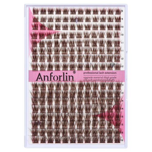 Brown Lash Clusters 9-16mm Eyelashes Wispy Colored Lash Clusters 192 PCS Fluffy Lash Clusters D Curl Cluster Eyelash Extensions DIY at Home, by Anforlin