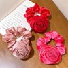 Rosojodg Hair Ties, 2Pcs Red Wine Vintage Rose Flower Silk Satin Scrunchies Hair Band Ponytail Holders, Hair Accessories for Women Girls