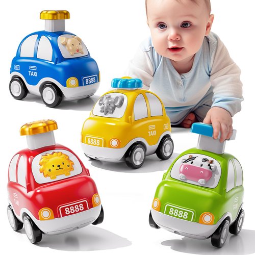 JUKUDAHU Animal Press and Go Car Toys for Toddlers 1-3 - Kids Play Cars for Tollders Ages 1 2 3 4 5 Years Old, Toy Figure Cars, Car Toy for Baby, Baby Toys for 3 4 5 Year Old Boy, 18 Months boy Toys
