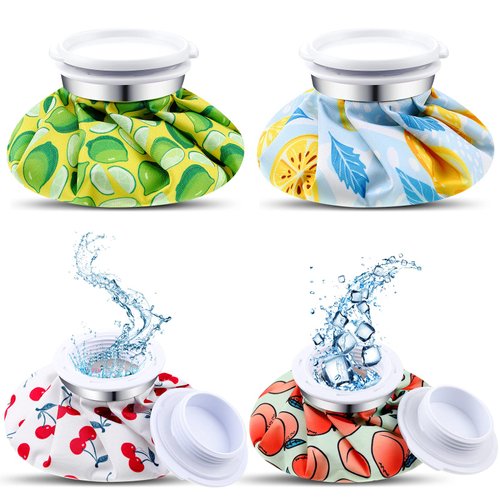 Honoson 4 Pack Reusable Ice Pack Cold and Hot Use Hot Water Bag Adults Cold Packs for Injuries Pain Relief Wisdom Teeth Breastfeeding Tired Eyes, 5.5 Inches(Cartoon Fruit Style)