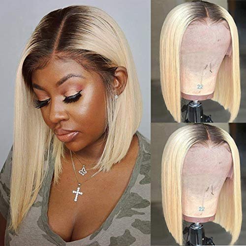 Smavida 13X4 HD Blonde Lace Front Wigs 1B/613 Glueless Short Bob Wig Ombre 2 Tone Brazilian Human Hair Wigs Pre Plucked with Bleached Knots Lace Frotal Bob Wig Human Hair for Black Women