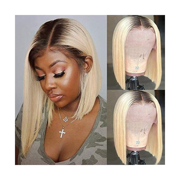 Smavida 13X4 HD Blonde Lace Front Wigs 1B/613 Glueless Short Bob Wig Ombre 2 Tone Brazilian Human Hair Wigs Pre Plucked with Bleached Knots Lace Frotal Bob Wig Human Hair for Black Women