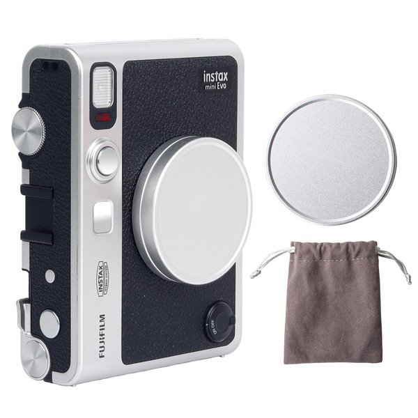MUZIRI KINOKOO Instax Mini EVO Lens Cap, Compatible for Fujifilm Fuji Instax Mini EVO Instant Camera - Aluminum Alloy Dustproof Lens Cap Cover with Flocking Internal - Silver Color