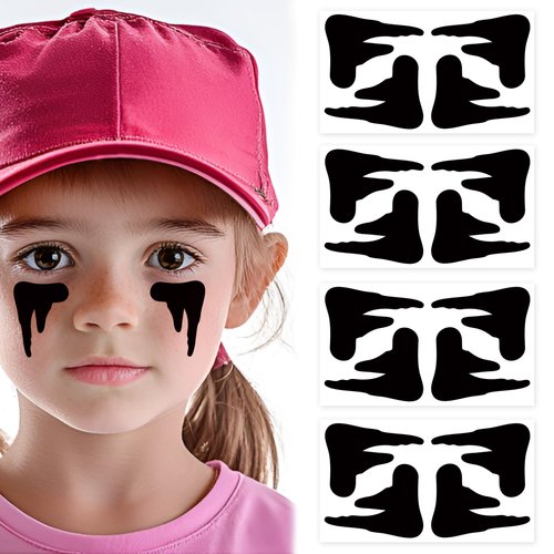 16-Pack Temporary Tattoo Stickers - 2.3 x 3.9 Inch Black Eye Shadow Designs - Ideal for Sports Events, Cosplay, Halloween, and All Ages
