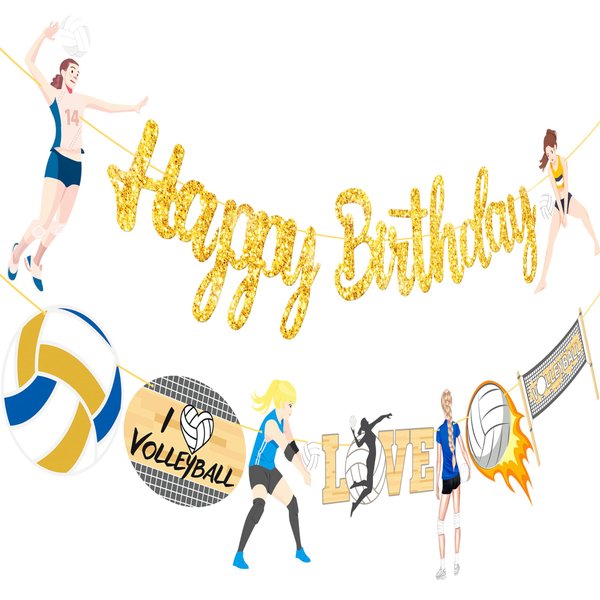 Volleyball Happy Birthday Banners 2Pcs Volleyball Themed Birthday Party Decoration Volleyball Player Cutout Banner for Volleyball Theme Party Decoration Baby Shower Supplies