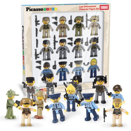 Picasso Toys Magnetic Action Figures Character Law Enforcement for Construction Building Block Tiles Toy Set Magnet Expansion Variety Pack Educational STEM Learning Kit Pretend Playset PTA12