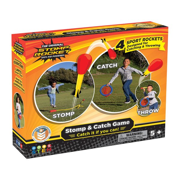 Stomp Rocket Stomp & Catch Rocket Launcher: Outdoor Fun for Kids! Includes 4 Sport Rockets - STEM Toy Blaster with Catching Net, Soars Up to 100 Feet for Boys & Girls, Ages 5 and Up