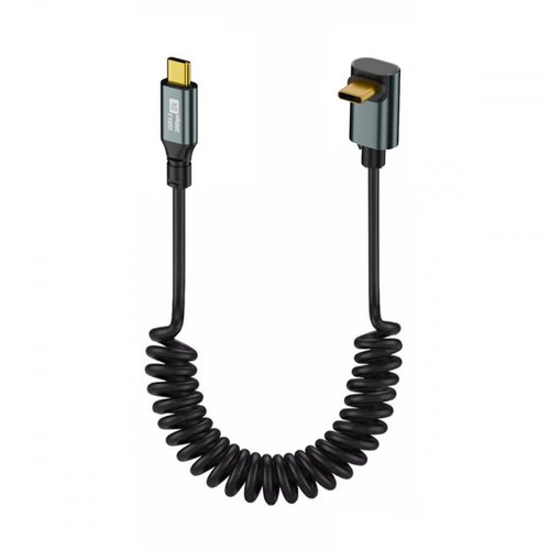 CY Stretch Coiled USB-C USB4 Cable 20Gbps 100W 8K Type-C Up Angled Male to Male Cable Power & Data for Laptop Keyboard Tablet