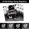 OBUSATT 96PCS 70th Birthday Party Supplies Black and White Silver 70th Happy Birthday Paper Plates Napkins 70th Party Decorations 70 Years Old Dinnerware Party Favor Men Women Tableware Serves 24