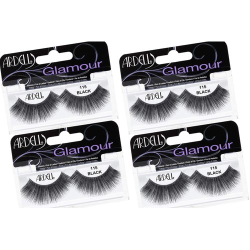 Ardell False Eyelashes Glamour Strip Lashes 115 - Black, Full Volume and Rounded Lash, Reusable Fake Eyelashes for Any Special Occasions, 4-Packs
