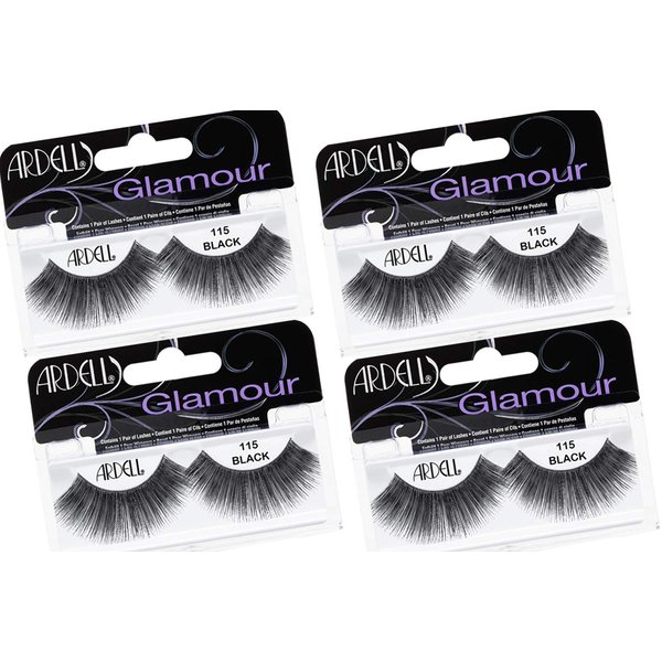 Ardell False Eyelashes Glamour Strip Lashes 115 - Black, Full Volume and Rounded Lash, Reusable Fake Eyelashes for Any Special Occasions, 4-Packs