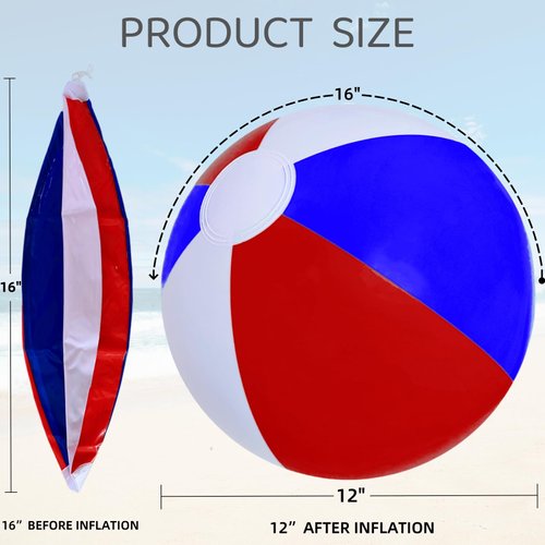 GCQJOQ 12 Pack Beach Balls, 12" Red Blue White Color Inflatable Beach Ball for Summer Water Games Party Supplies