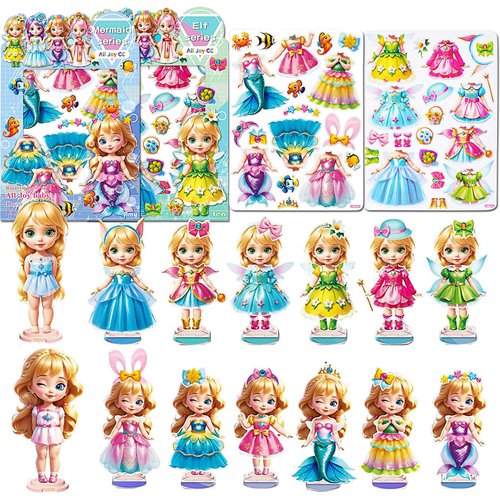 Magnetic Dress Up Dolls,DIY Princess Game Paper Dolls with 2 Themed Dress Up Toys Pretend Play Travel Toys for Girls Ages 3-7 Years and Up (Mermaid + Elf)