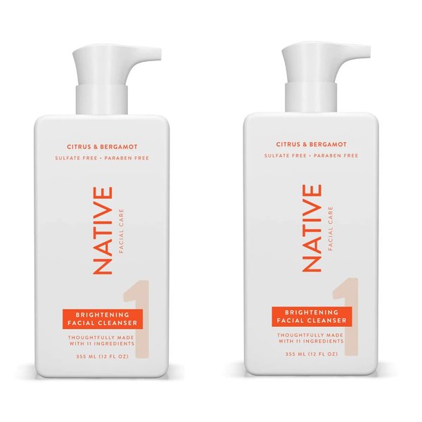 Native Brightening Face Wash, Spa Day Every Day Facial Cleanser (2 Pack) | Daily Face Cleaner for Radiant and Bright Skin, Citrus & Bergamot, 12 fl oz