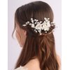 Rumtock White Flower Silver Hair Comb Rice Beads Branch Headpiece Wedding Bridal Hair Accessories Handmade Jewelry for Women