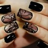 Black Press on Nails Medium Square Fake Nails with Black Vine Designs Dark Style Glue on Nails Press ons Acrylic False Nails Full Cover Stick on Nails for Women