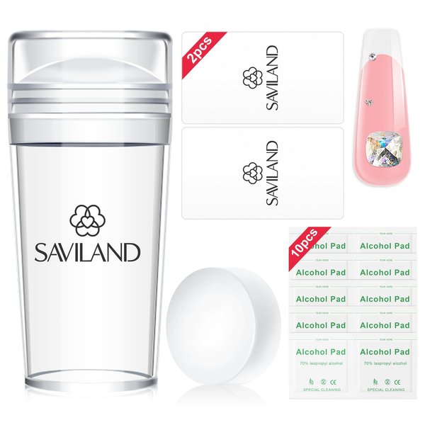 Saviland French Tip Stamp: 14PCS French Tip Nail Tool with Replaceable Stamper Head, Clear Silicone Nail Stamper kit French Nail Stamper with Scrapers for French Manicure Tool Home DIY Nail Art Salon