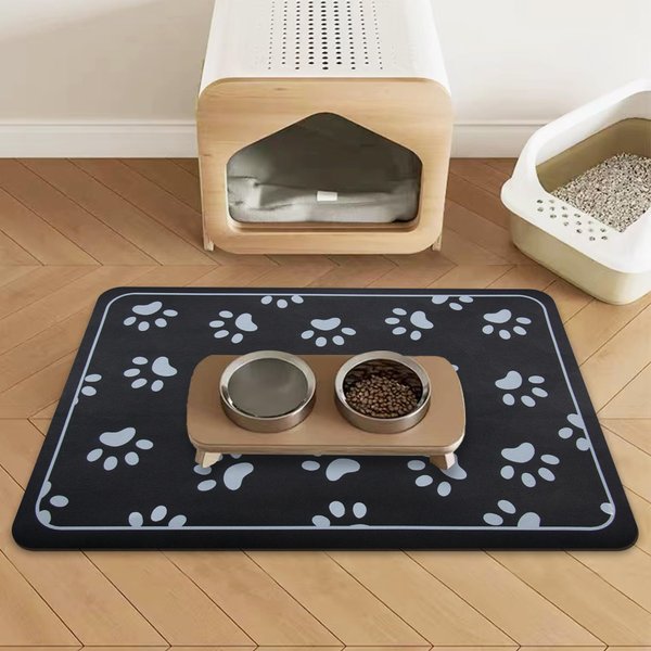 Dog Bowl mat and Dog Feeding mat, Dog mat for Water Bowl, Absorbent Non-Slip pet Water Bowl mat Quick Drying Dog Food mat cat matt for Food and Water（Black+18.1x12.5in+Rectangular）