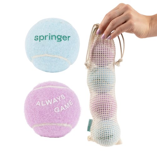 Springer Tennis Balls for Dogs – Dog Ball 4 Pack – Colorful Puppy Toys for Fetch - Durable Dog Toy with Safe Felt & Rubber Core in a Reusable Cotton Mesh Pouch