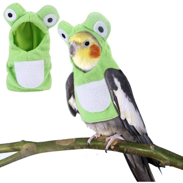 Bird Costume Bird Diaper Flight Suit Frog Shape Hoodie Bird Clothes Cosplay Photo Prop for Parrots African Greys Parakeet Cockatiel Sun Conure, Bird Hoodie Small Animals Apparel (S)