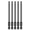 HARFINGTON 5pcs T25 Security Torx Head Screwdriver Bit 1/4" Hex Shank 4" (100mm) Long Magnetic Tamper Proof 6 Point Star Screw Driver Drill Bit S3 Steel Mirror Polished Power Tool with Hole