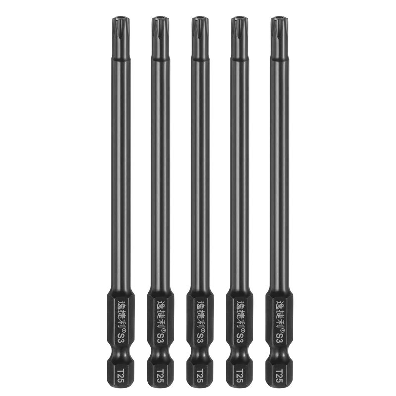HARFINGTON 5pcs T25 Security Torx Head Screwdriver Bit 1/4" Hex Shank 4" (100mm) Long Magnetic Ta...