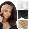 Sparkly Headbands for Women,3 Pcs Crystal Wide Headbands Bling Headbands Fancy Headbands Sparkle Head Scarf Turban Headband Stretchy Hair Bands African Head Wraps Elastic Head Wraps for Black Women