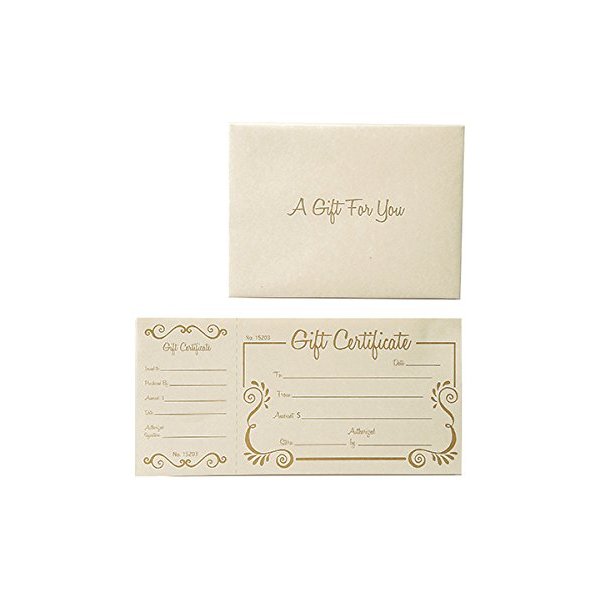 Pack of 100, Solid Gold Scroll Deluxe Gift Certificate w/Ivory Envelope Made In USA