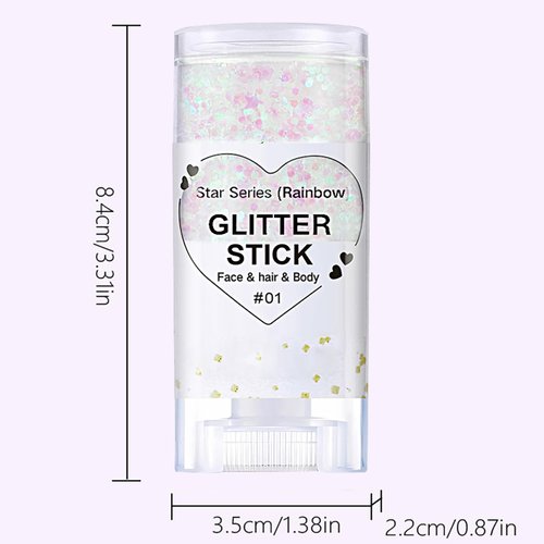 Paminify Rainbow White Face Glitter Stick,Mermaid Costume Singer Concert Star Body Glitter Gel for Kids and Women,Waterproof Rave Accessories Glitter Sequins Body Paint for Hair Eye Clavicle