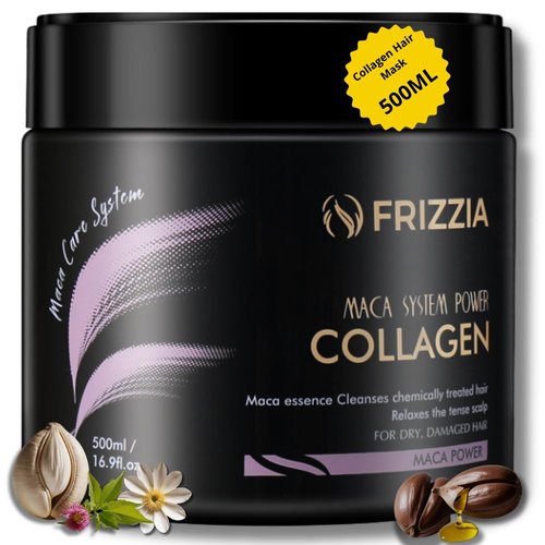 Frizzia Collagen Hair Mask - Deep Conditioner for Dry and Damaged Hair - No Irritation or Dandruff - Argan, Coconut, Rosemary, Moringa and Calendula Oil Mask - All Hair Types - 16.9 oz, 500 ml