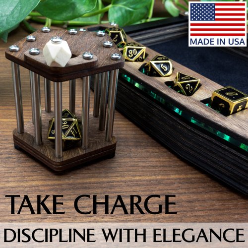 C4Labs DnD Dice Jail | Metal Bars | Cage for Bad Dice | Prison | Fits Full Set of Dice (Walnut)