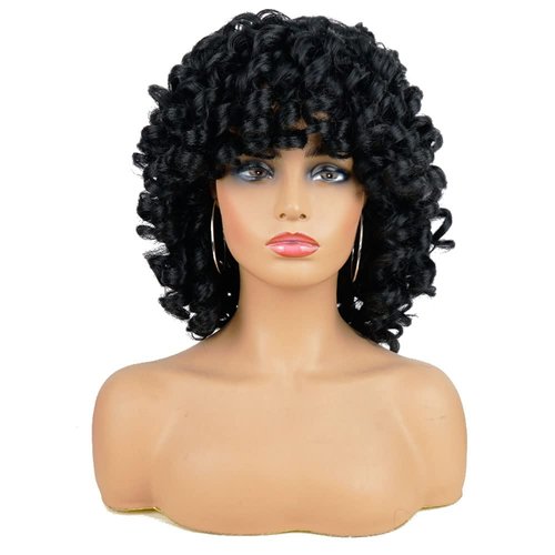 AIDUSA Short Loose Curly Wigs for Black Women Afro Wig for Black Women Curly Wig for Women Synthetic Wigs for Women Fluffy Natural Wigs Half Wigs Soft Hair Black Wigs (#1B Natural Black)