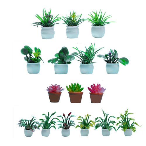 Birostiana Miniature Dollhouse Accessories 16 Pieces Miniatures Plants Flowers Bonsai Greenery Ornament Mini Toys for Dollhouse Fairy Garden Landscape DIY Decor Craft