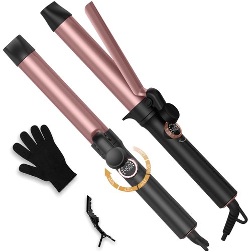 Curling Wand for Long Hair,Curling Iron 1 1/4 Inch,5 Adjustable Temp LCD Digital Control,32 mm Thin Long Barrel Curling Iron Double Voltage 110-240V
