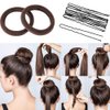 Hair Bun Shaper Set, include 3 Pieces Bun Donut, 2 Pieces Bun Marker, 4 Pieces Ponytail Tool, 10 Pieces Bobby Pins and 2 Pieces Elastic Bands for Women Kids Hair Bun Maker Kit