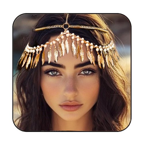 Aukmla Gold Leaf Head Chain Leaves Headpiece Festival Costume Headband Hair Chains for Women