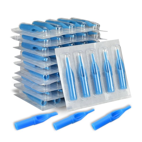 ATOMUS 50pcs Mixed Tattoo Needle Tips Disposable Plastic Assorted Tips 3RT, 5RT, 7RT, 9RT, 3DT, 5DT, 7DT, 9DT, 5FT, 7FT, Tattoo Round Flat/Magnum Diamond Tips (Mixed)