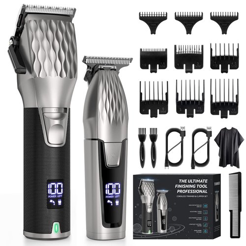 Zaekary Professional Hair Clippers for Men, Professional Barber Clippers and Trimmer Set, Cordless Beard Trimmer Haircut Grooming Kit Gift for Men Women Kids Grey