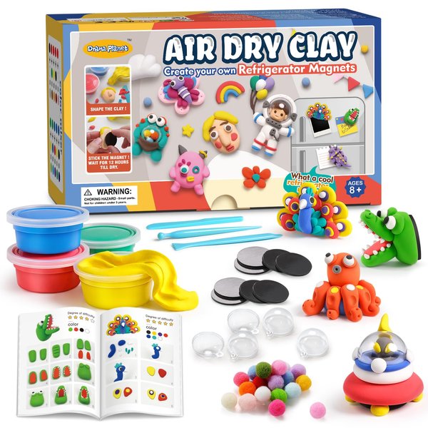 Drama Planet Air Dry Clay Kit for Kids, Create Your Own Refrigerator Magnets with Modeling Clay, Art Activity Set, Craft Project Gifts for Boys & Girls