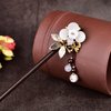 GK-O Japanese White Flower Tassel Wooden Hairpin Hair Stick Kimono Jewelry