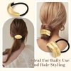 4PCS Gold Hair Ties, Metal Hair Ties for Thick Hair, Gold Geometric Hair Ties No Damage, Gold Ponytail Cuff Elastic Hair Ties for Women, Gold Hair Accessories for Christmas Holiday Gifts