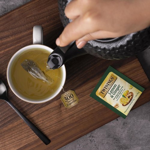 Twinings Lemon & Ginger Individually Wrapped Herbal Tea Bags, 20 Count Pack of 6, Tangy Lemon, Spicy Ginger, Caffeine Free
