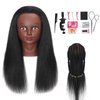 100% Real Hair Mannequin Head 16" Hairdresser Cosmetology Manikin Training Practice Doll Head for for Hairstyling (Black 16inch B)