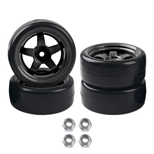 HIRCQOO 5-Spoke RC 12mm Hex Hub Wheel Rims & Rubber Tires Compatible with HSP Tamiya HPI Kyosho 1/10 On-Road Touring Car,WLtoys 1/14 144001 Traxxas 1/16 Slash RC 1/18 A959B Buggy (Black)