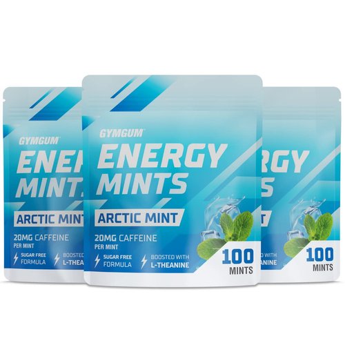 GYMGUM Energy Caffeine Mints | Caffeine + L-theanine + B Vitamins | Caffeinated Mints with 60mg Caffeine Per Serving | Delicious Sugar Free Energy Mints | Ultimate Energy Chews (Arctic Mint, 300)