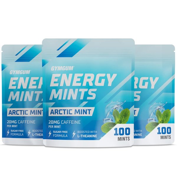 GYMGUM Energy Caffeine Mints | Caffeine + L-theanine + B Vitamins | Caffeinated Mints with 60mg Caffeine Per Serving | Delicious Sugar Free Energy Mints | Ultimate Energy Chews (Arctic Mint, 300)