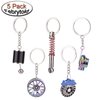 FEBRYTOLD 5 Pcs Car Parts Model Key Chains, Colorful Turbo Keychain, Black Manual Gearbox Keychain, Colorful Tire Rim Keychain, Blue Brake Rotor Keychain, Red Spring Shock-absorber Keychain