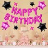Happy Birthday Balloons Banner, Hot Pink Black Happy Birthday Foil Balloons 16 Inch Mylar Foil Letter Balloons with 8 Pcs Hot Pink Black Star Balloons for Women Girls Birthday Party Decorations